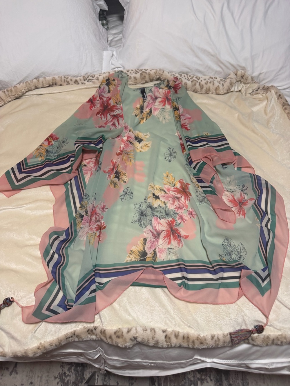 adidas Floral Sheer Kimono Dress in Mint Green & Pink
